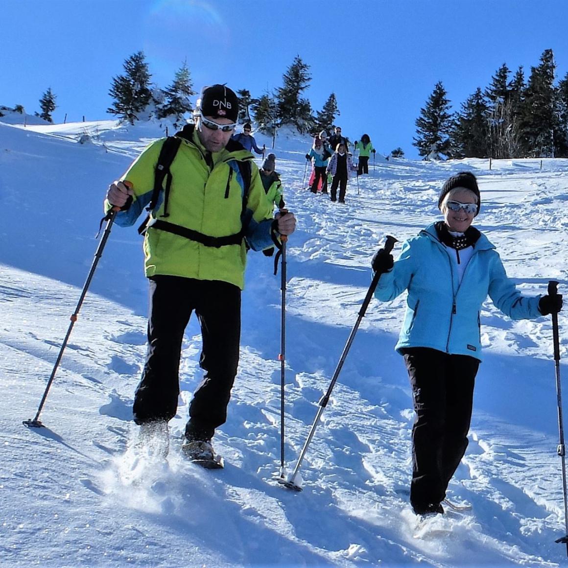 Schneeschuhwanderer im Abstieg