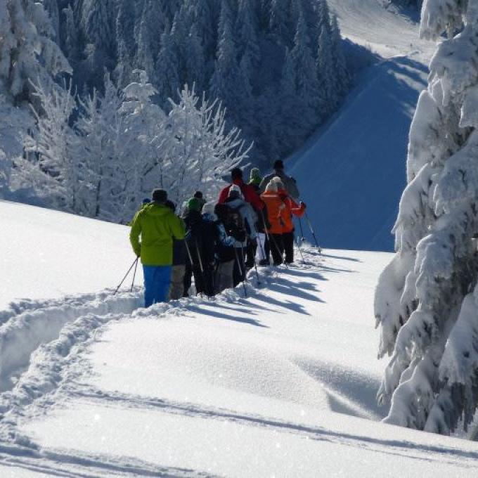 Schneeschuhwanderer im Tiefschnee