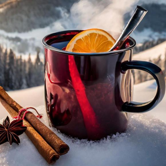 Becher Glühpunsch im Schnee Gipfelerlebnis im Schwarzwald